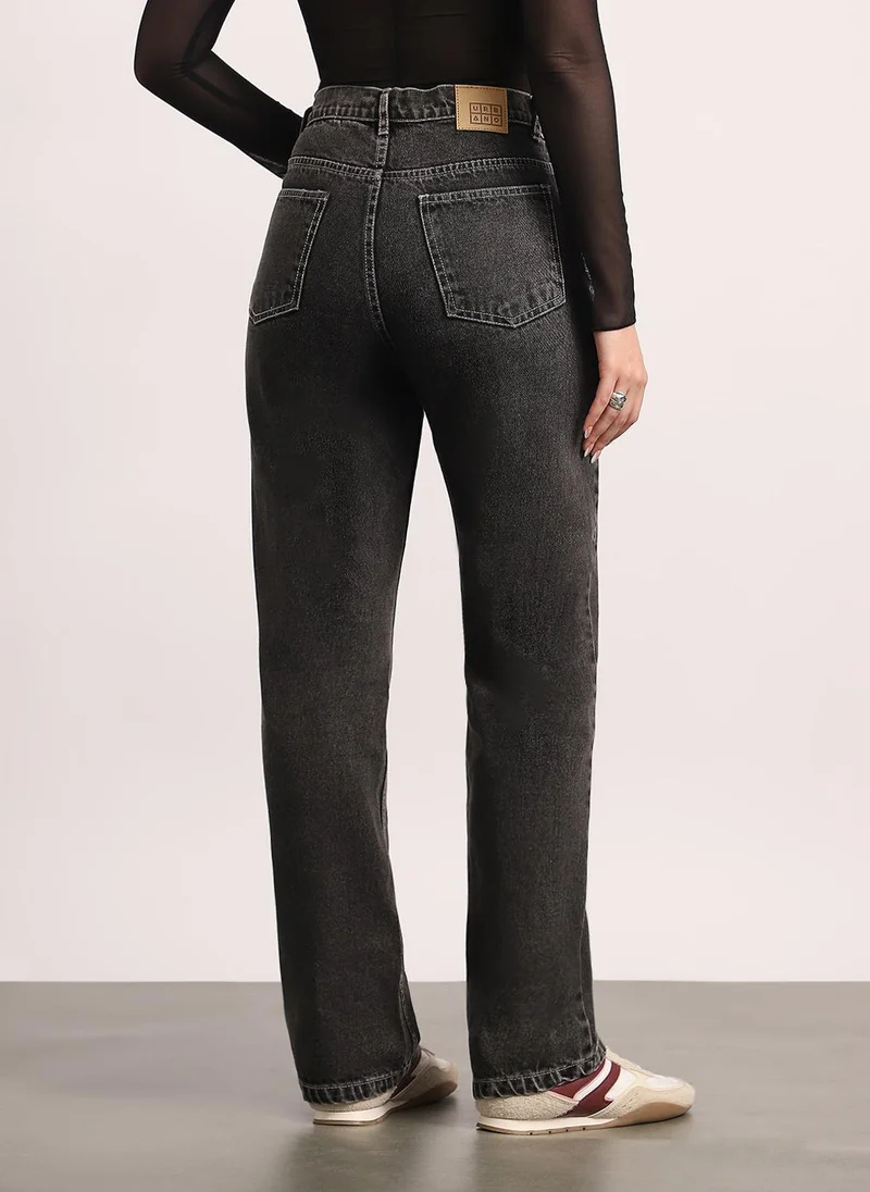 Urbano Fashion  Urbano Fashion Women's Grey High Rise Straight Fit Washed Jeans Non-Stretchable for Women | Best Price UAE